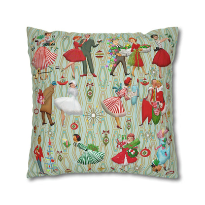 Kate McEnroe New York 1950s Retro Vintage Kitsch Christmas Pillow Cover, Vintage Housewives, Couples Xmas Card Inspired Art, MCM Holiday Decor Throw Pillow Covers