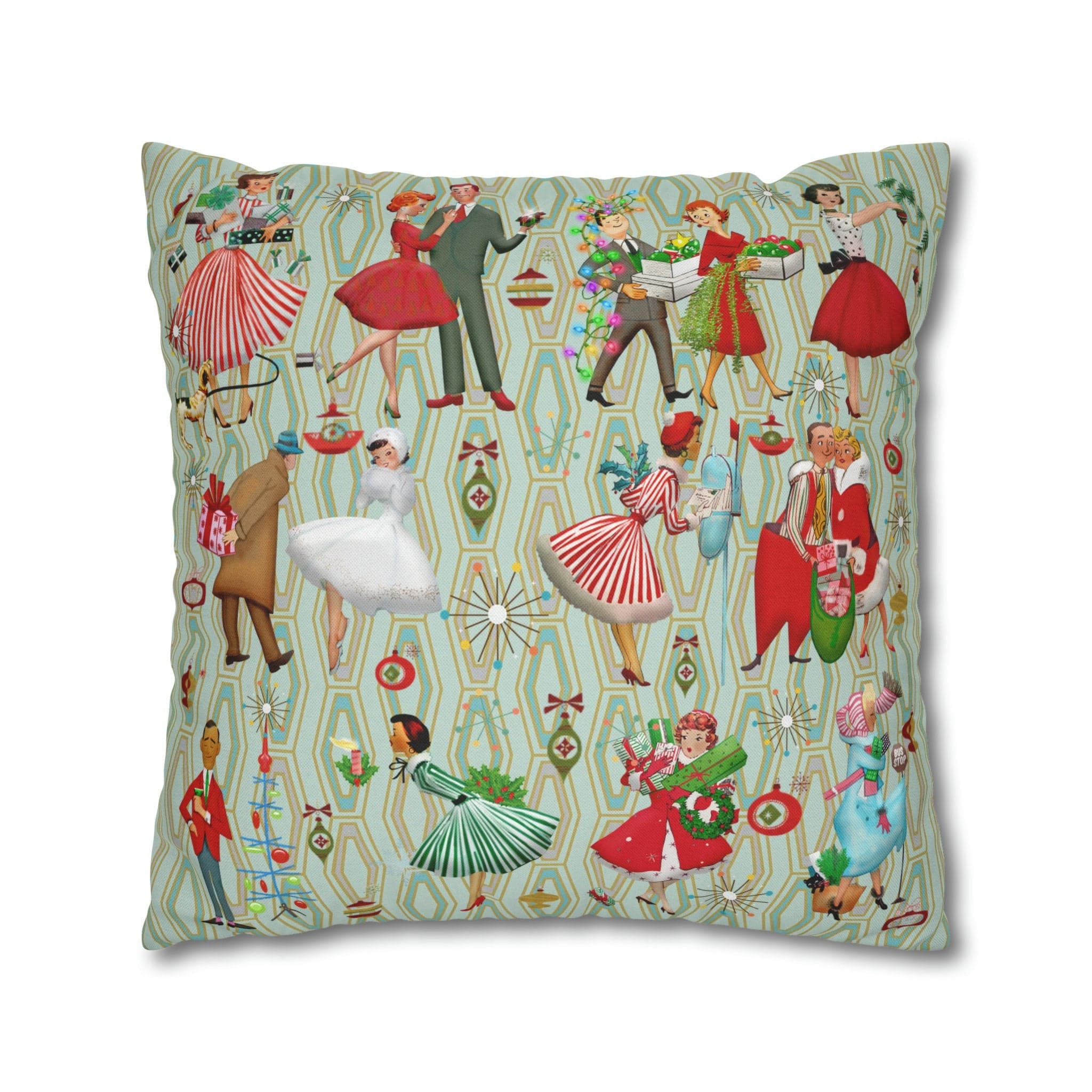 Kate McEnroe New York 1950s Retro Vintage Kitsch Christmas Pillow Cover, Vintage Housewives, Couples Xmas Card Inspired Art, MCM Holiday DecorThrow Pillow Covers86356614111959756057