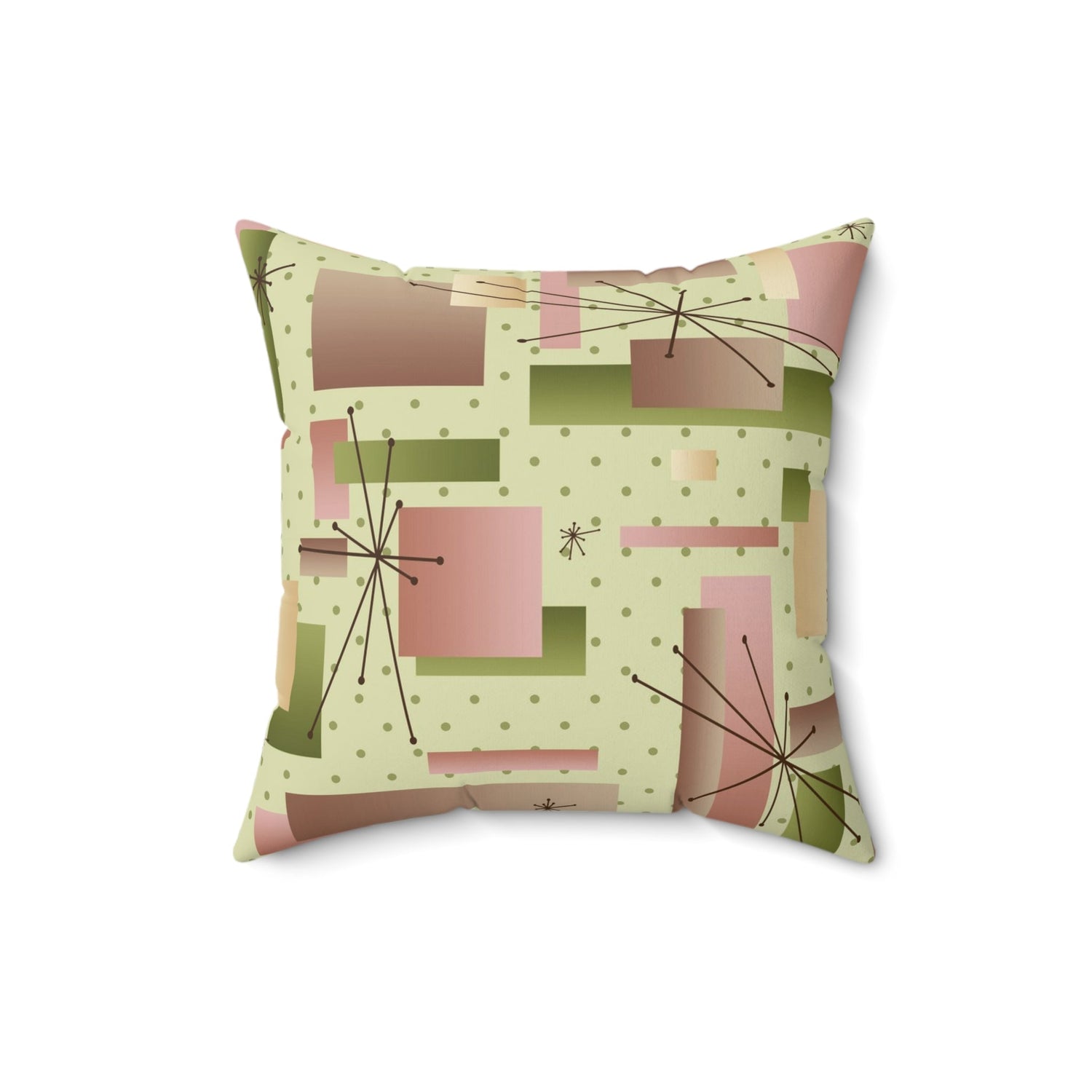 Kate McEnroe New York 1950s Retro Vintage Mid Century Modern Throw Pillow with Insert, Geometric Starbursts, Mint Green, Pink, Retro 60s Groovy Accent PillowThrow Pillows21258950519924471893