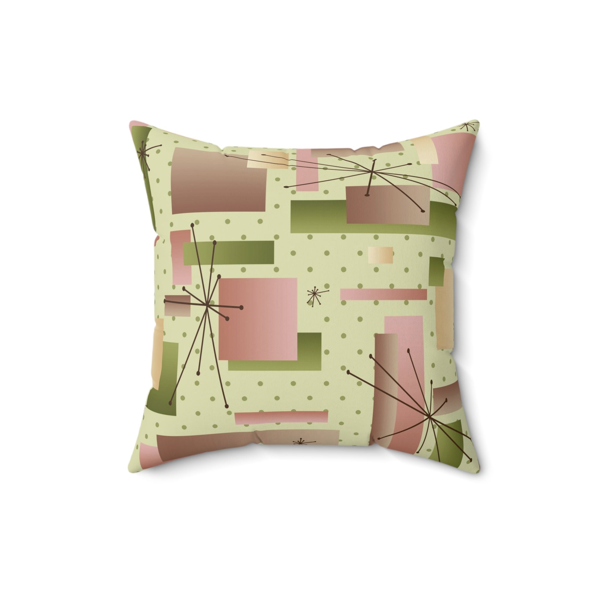 Kate McEnroe New York 1950s Retro Vintage Mid Century Modern Throw Pillow with Insert, Geometric Starbursts, Mint Green, Pink, Retro 60s Groovy Accent PillowThrow Pillows21258950519924471893