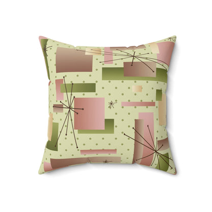 Kate McEnroe New York 1950s Retro Vintage Mid Century Modern Throw Pillow with Insert, Geometric Starbursts, Mint Green, Pink, Retro 60s Groovy Accent PillowThrow Pillows21258950519924471893