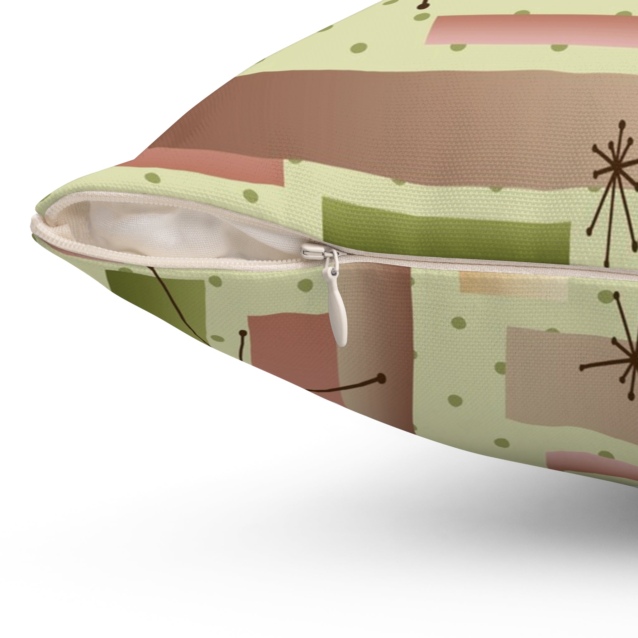 Kate McEnroe New York 1950s Retro Vintage Mid Century Modern Throw Pillow with Insert, Geometric Starbursts, Mint Green, Pink, Retro 60s Groovy Accent PillowThrow Pillows21258950519924471893