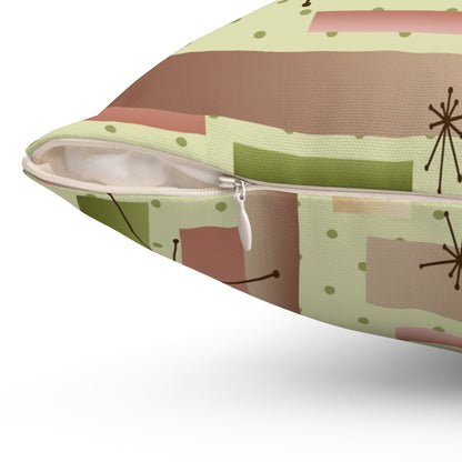 Kate McEnroe New York 1950s Retro Vintage Mid Century Modern Throw Pillow with Insert, Geometric Starbursts, Mint Green, Pink, Retro 60s Groovy Accent PillowThrow Pillows21258950519924471893