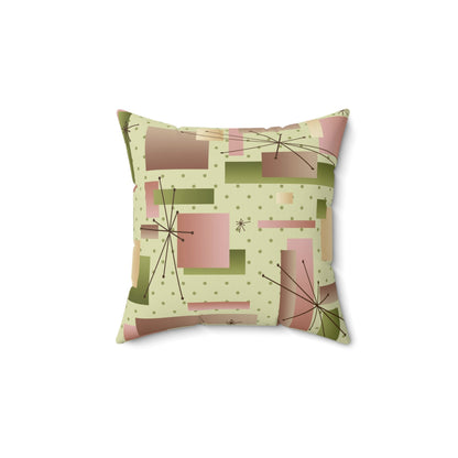 Kate McEnroe New York 1950s Retro Vintage Mid Century Modern Throw Pillow with Insert, Geometric Starbursts, Mint Green, Pink, Retro 60s Groovy Accent PillowThrow Pillows21258950519924471893