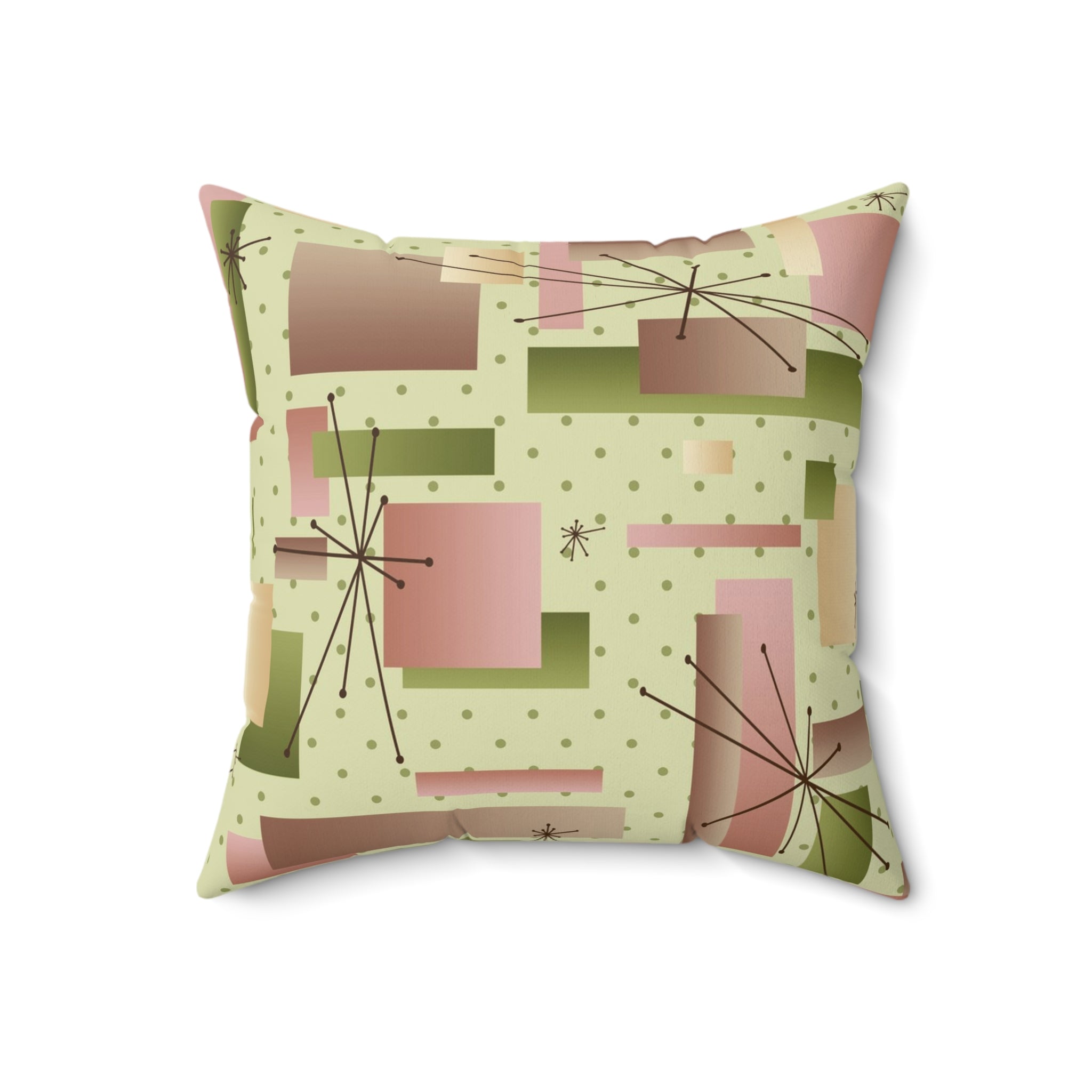 Kate McEnroe New York 1950s Retro Vintage Mid Century Modern Throw Pillow with Insert, Geometric Starbursts, Mint Green, Pink, Retro 60s Groovy Accent PillowThrow Pillows21258950519924471893