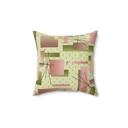 Kate McEnroe New York 1950s Retro Vintage Mid Century Modern Throw Pillow with Insert, Geometric Starbursts, Mint Green, Pink, Retro 60s Groovy Accent PillowThrow Pillows56397307980214107781