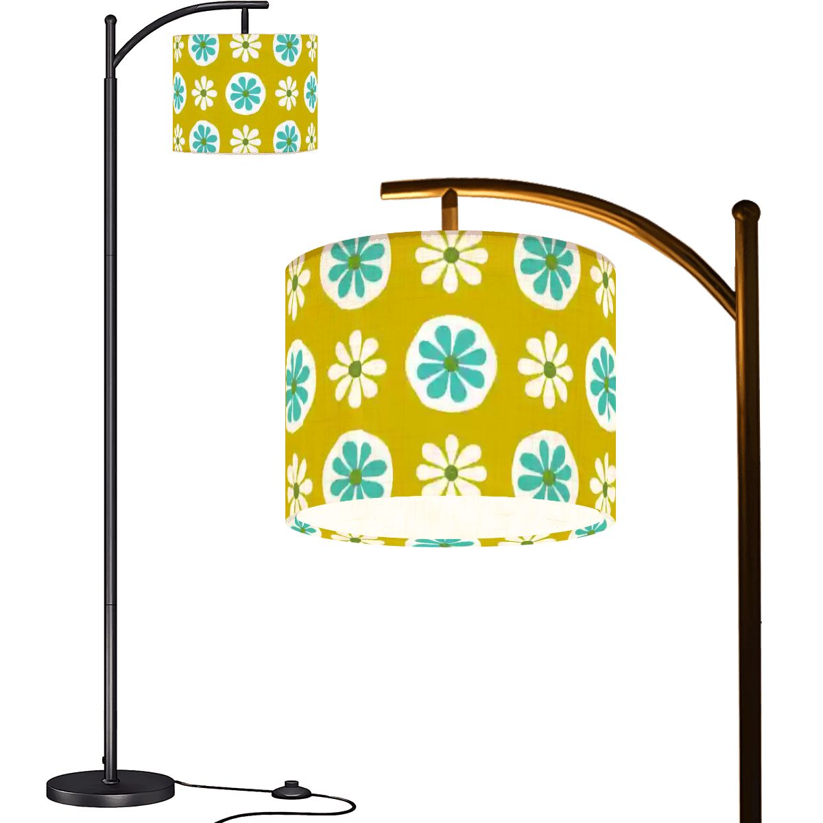 Kate McEnroe New York 1960s Groovy Daisy Floral Arc Floor Lamp, Mid Century Modern Mustard Retro LightingArc Floor LampsFlFHul7L1M