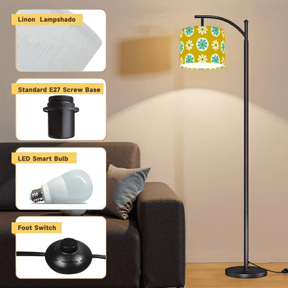 Kate McEnroe New York 1960s Groovy Daisy Floral Arc Floor Lamp, Mid Century Modern Mustard Retro LightingArc Floor LampsFlFHul7L1M