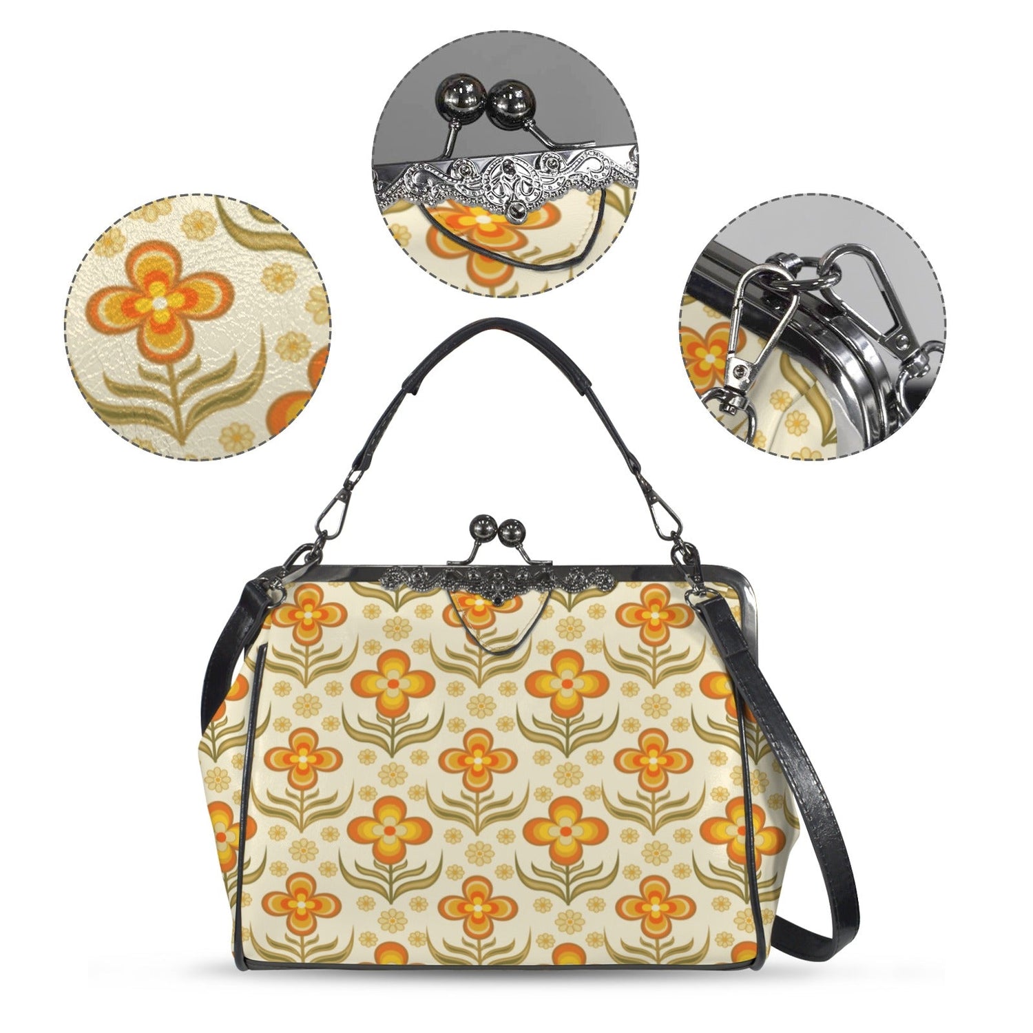 Kate McEnroe New York 1970s Flower Power Mid Mod Retro Groovy Kisslock Crossbody BagCrossbody BagsD3187438