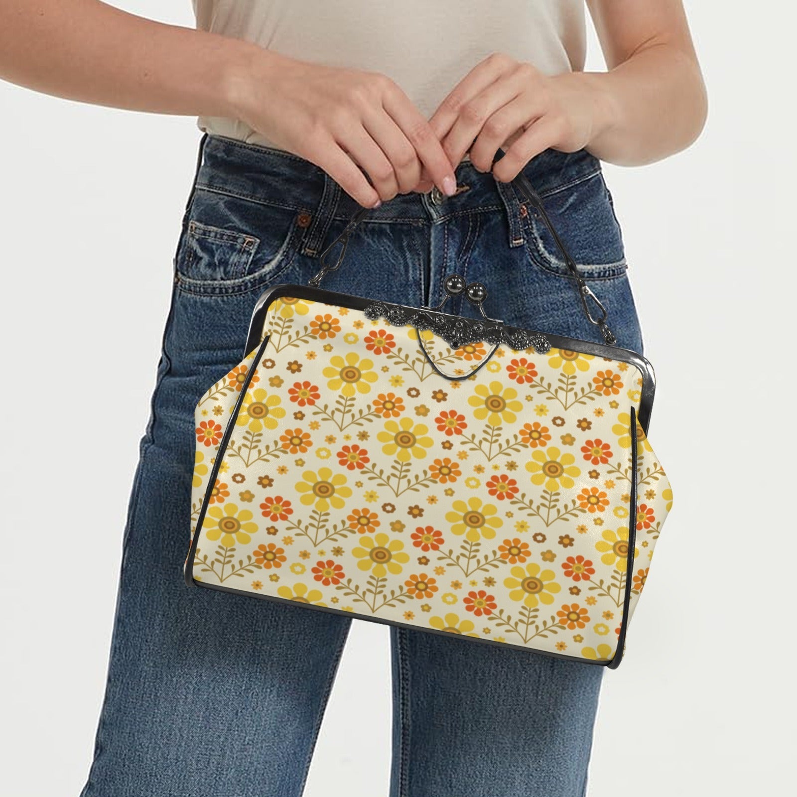 Kate McEnroe New York 1970s Groovy Hippie Retro Flower Power Kisslock Crossbody BagCrossbody BagsD3187440