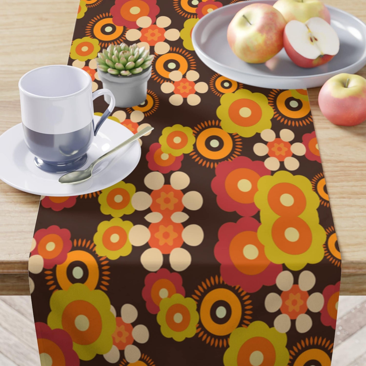 Kate McEnroe New York 1970s Mid Century Modern Boho Floral Table Runner, Retro Table Runner, 70s Vibe Flower Power Table Linen, Spring Dining Table Decor GiftsTable Runners23844892641802564395