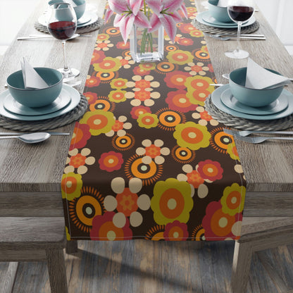 Kate McEnroe New York 1970s Mid Century Modern Boho Floral Table Runner, Retro Table Runner, 70s Vibe Flower Power Table Linen, Spring Dining Table Decor GiftsTable Runners23844892641802564395