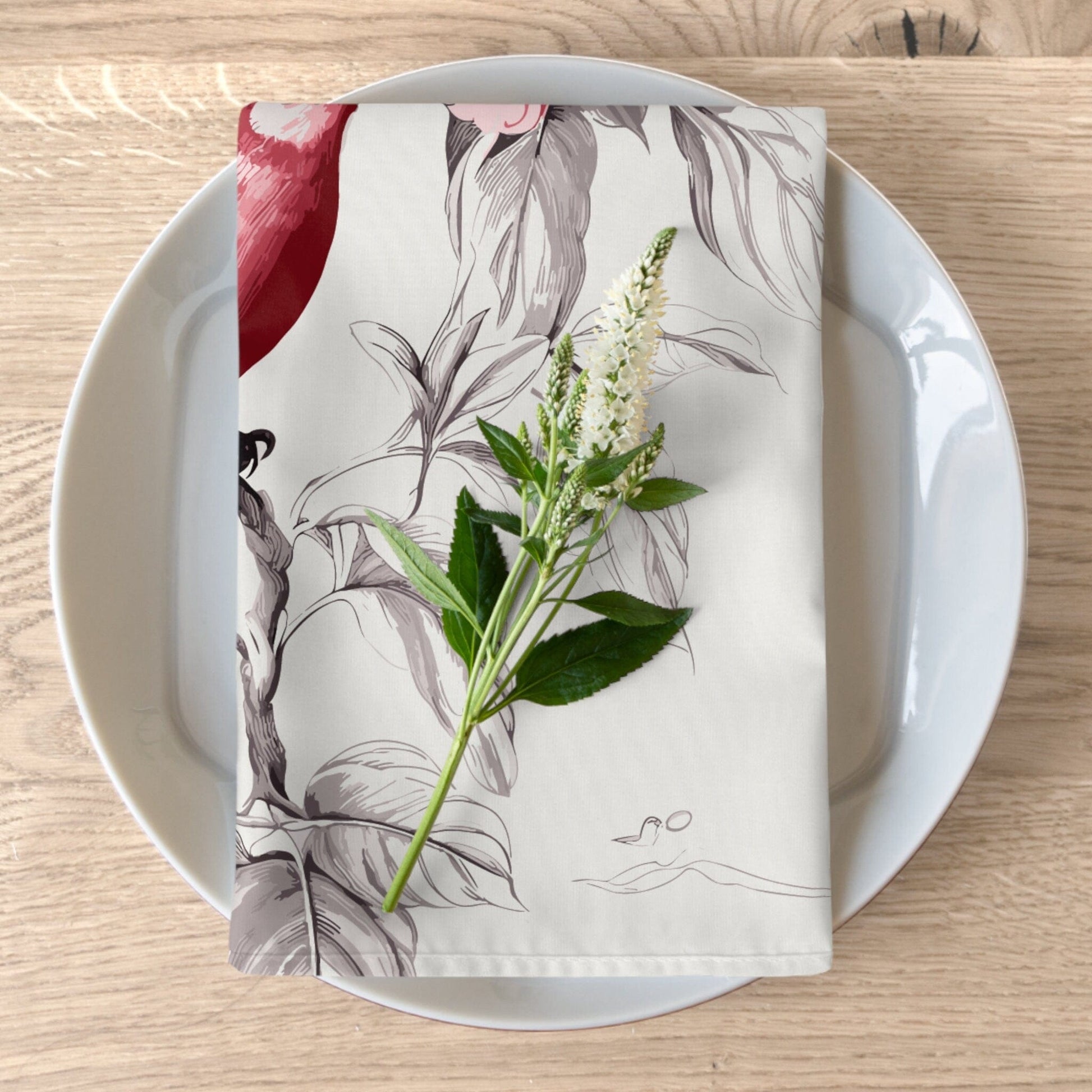 Kate McEnroe New York 4-Piece Set Chinoiserie Botanical Toile Floral Cranberry Red, White Cloth Napkin, Country Farmhouse Table Linen, Wedding Napkins - 132982823 Napkins 53700809840491352791