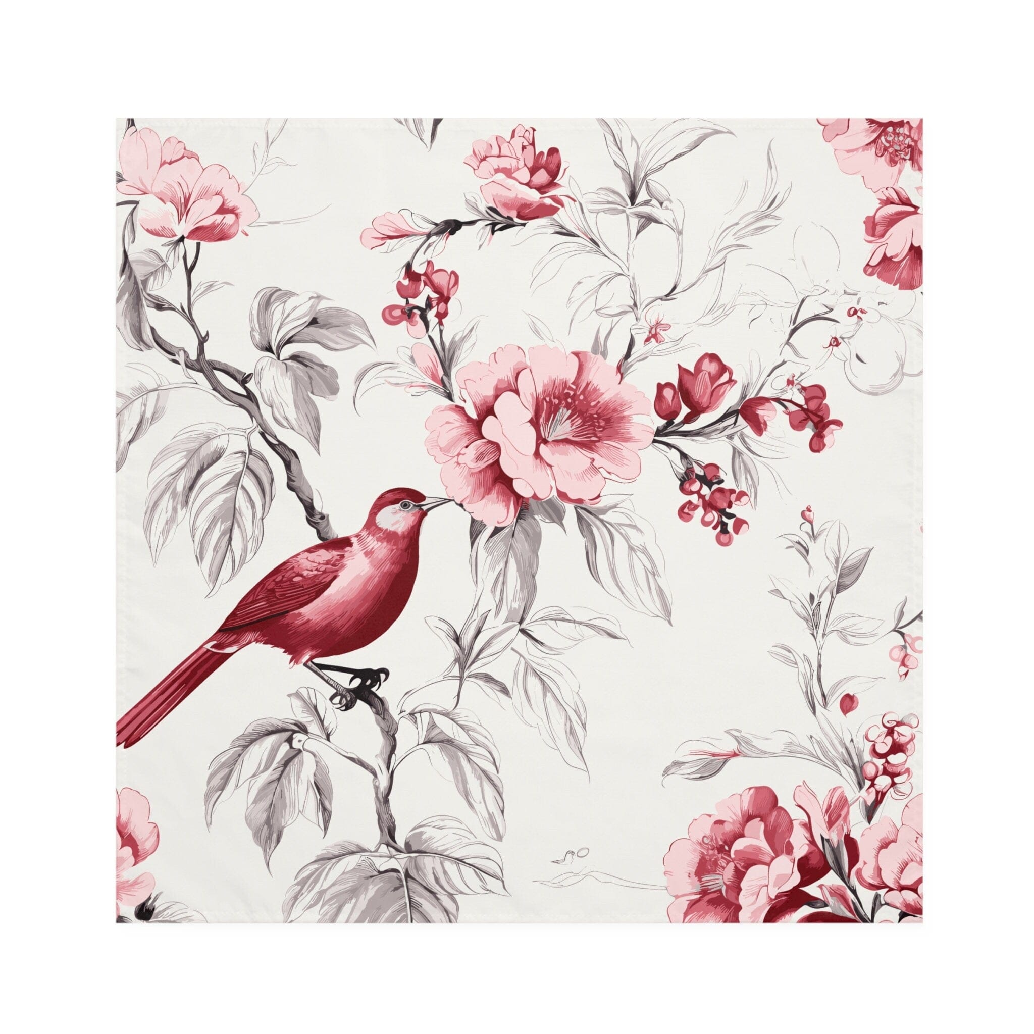 Kate McEnroe New York 4 - Piece Set Chinoiserie Botanical Toile Floral Cranberry Red, White Cloth Napkin, Country Farmhouse Table Linen, Wedding Napkins - 132982823Napkins53700809840491352791