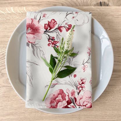 Kate McEnroe New York 4 - Piece Set Chinoiserie Botanical Toile Floral Cranberry Red, White Cloth Napkin, Country Farmhouse Table Linen, Wedding Napkins - 132982823Napkins53700809840491352791