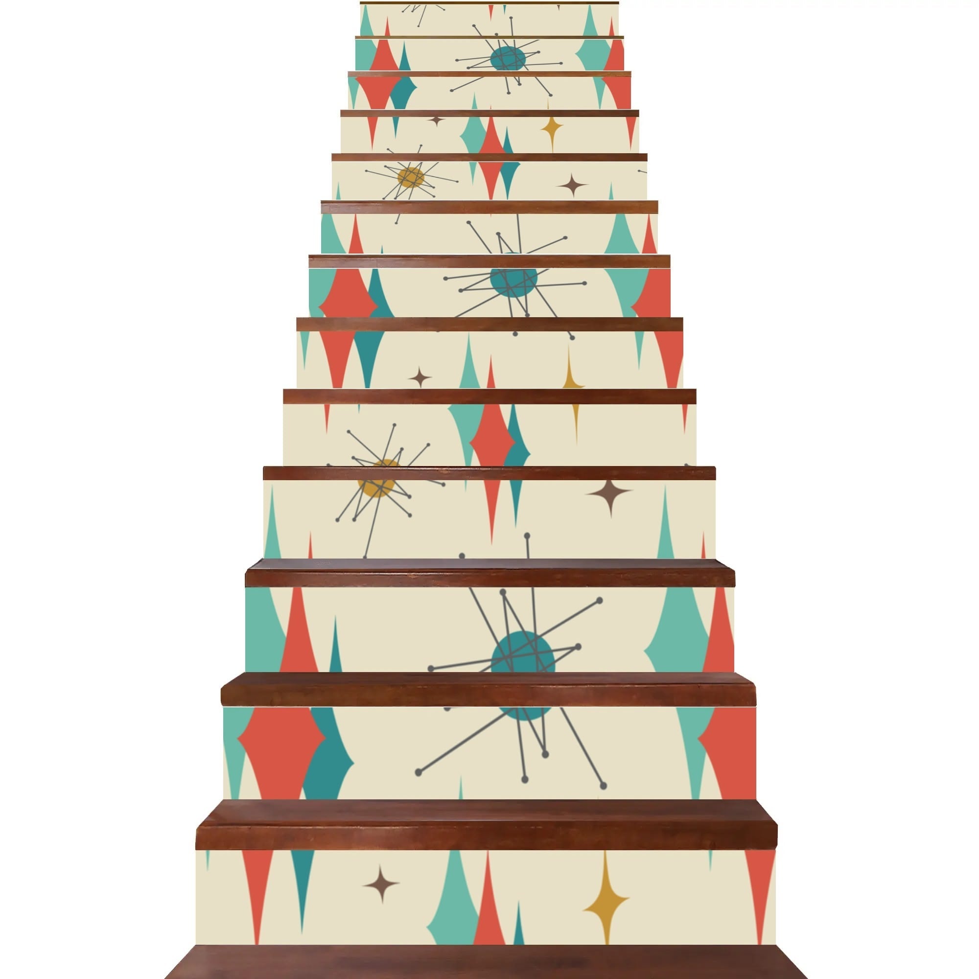 Kate McEnroe New York 50s Franciscan Starburst Stair Risers 13pc, Mid Century Modern Atomic Stair DecalsStair RisersNR96011Y - 1