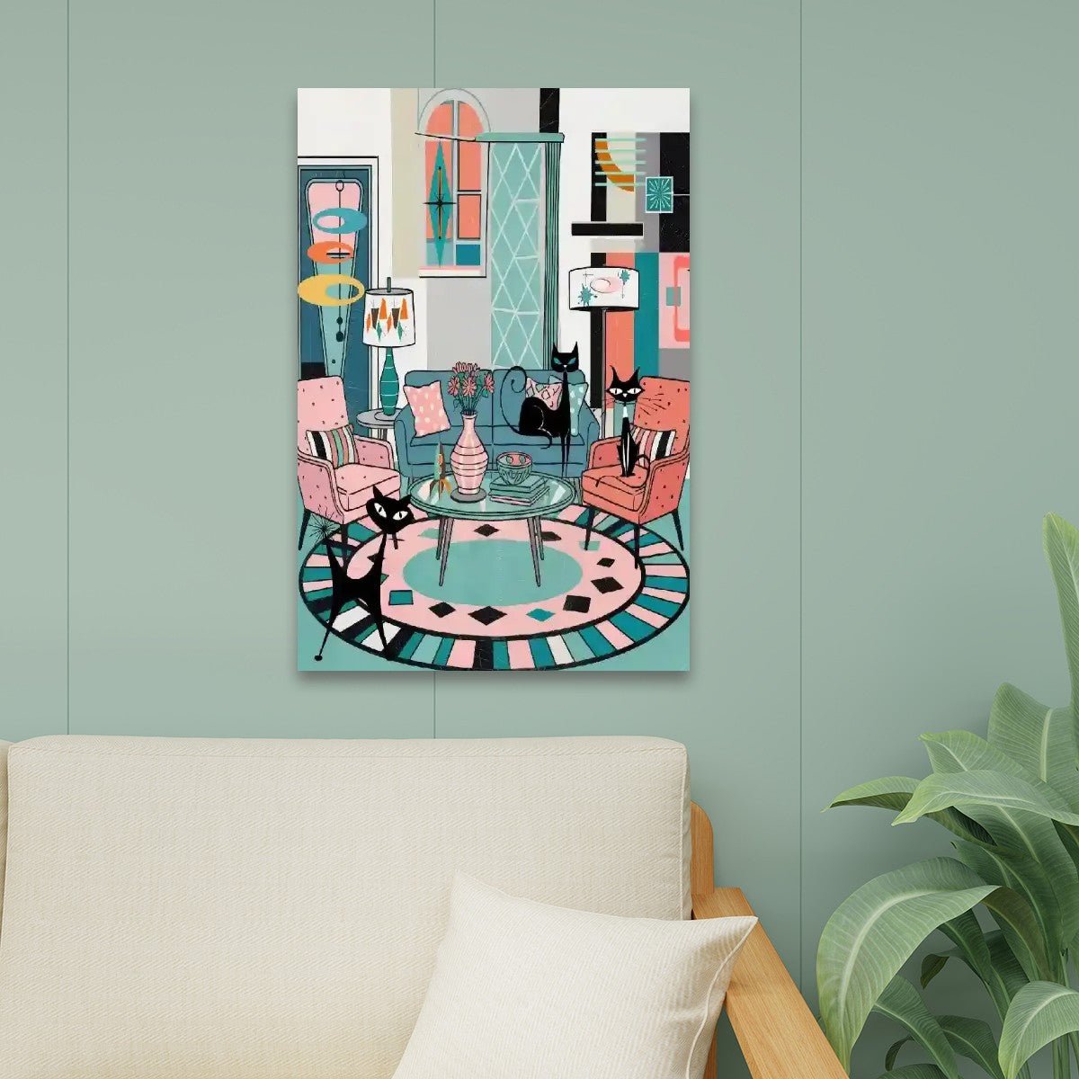 Kate McEnroe New York 50s Kitsch Mod Lounge Atomic Cat MCM Canvas Wall ArtCanvas Wall ArtV6Tp12BQO0