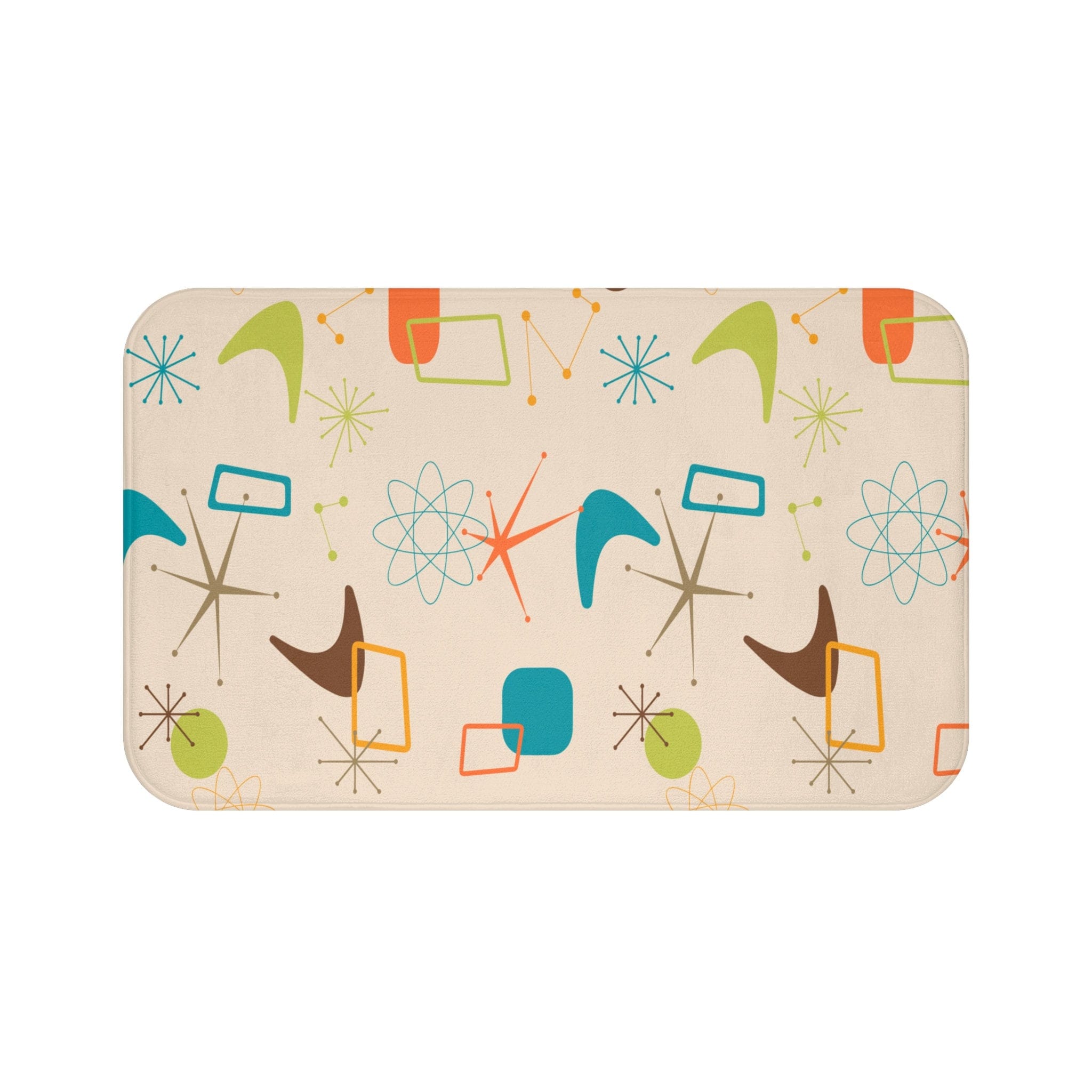 Kate McEnroe New York 50s Mid Century Modern Boomerang Starburst Bath Mat, Retro Beige, Orange, Teal Blue, Lime Bathroom Rug, Atomic Age Bath DecorBath Mats30878369802248505557