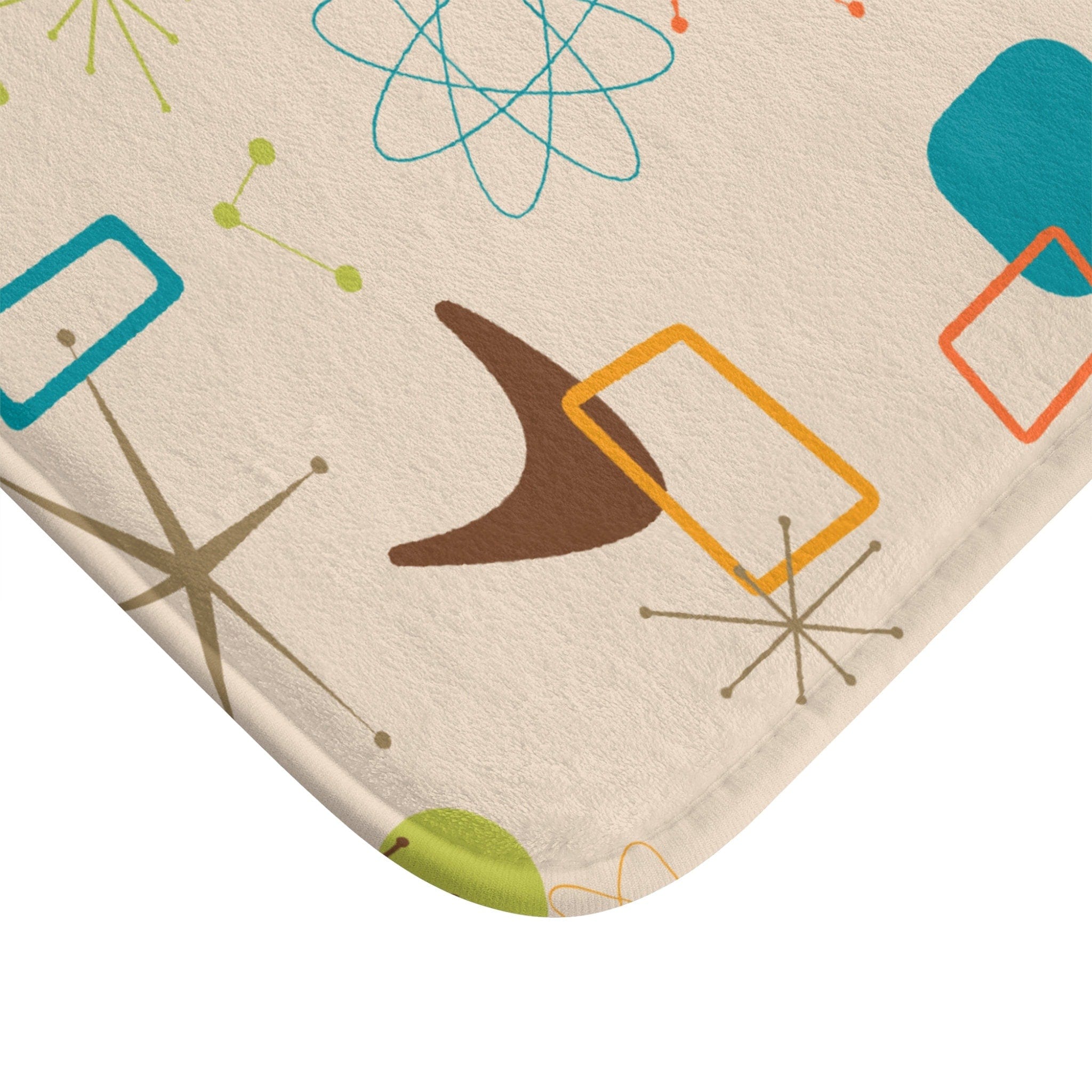 Kate McEnroe New York 50s Mid Century Modern Boomerang Starburst Bath Mat, Retro Beige, Orange, Teal Blue, Lime Bathroom Rug, Atomic Age Bath DecorBath Mats30878369802248505557