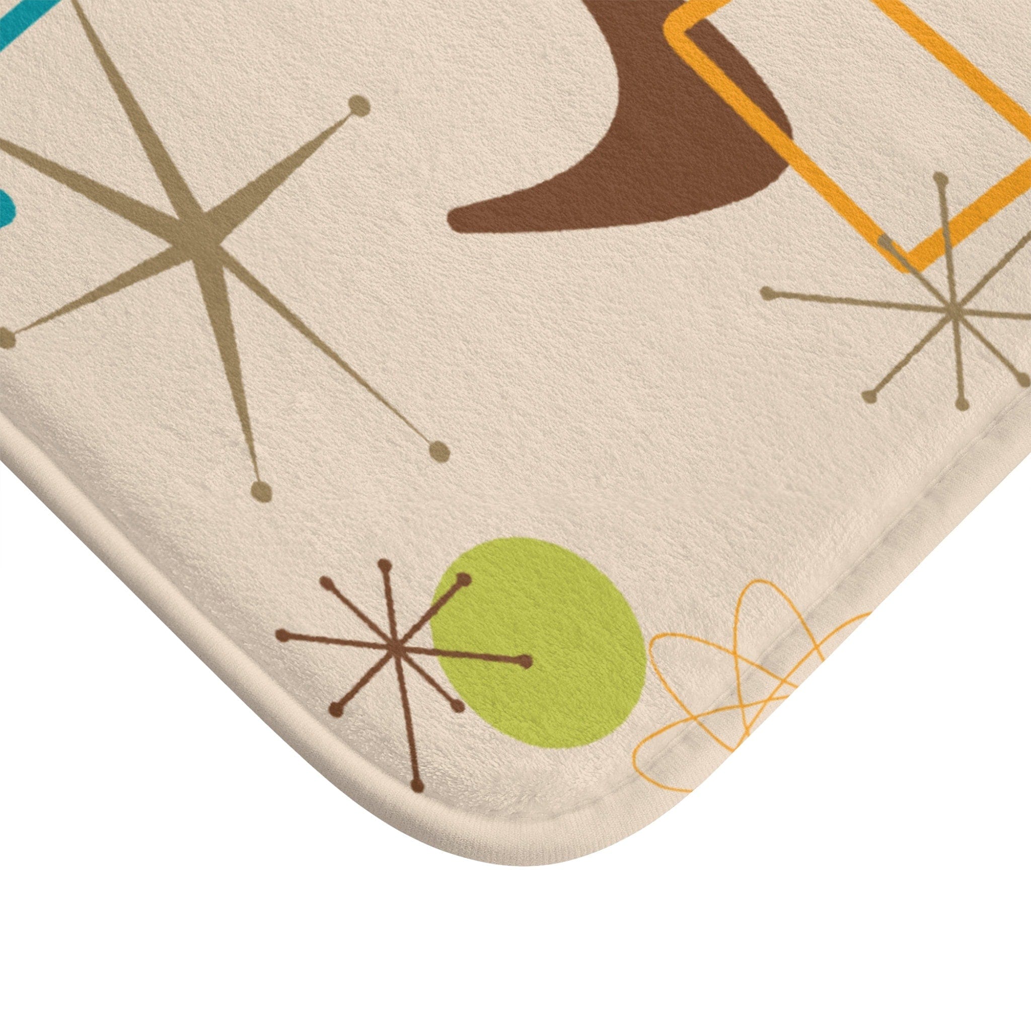 Kate McEnroe New York 50s Mid Century Modern Boomerang Starburst Bath Mat, Retro Beige, Orange, Teal Blue, Lime Bathroom Rug, Atomic Age Bath DecorBath Mats30878369802248505557