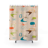 Kate McEnroe New York 50s Mid Century Modern Boomerang Starburst shower curtains, Retro Beige, Orange, Teal Blue, Lime Bathroom, Atomic Age Bath DecorShower CurtainsS40 - MID - GEO - 7X7