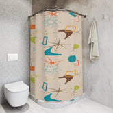 Kate McEnroe New York 50s Mid Century Modern Boomerang Starburst shower curtains, Retro Beige, Orange, Teal Blue, Lime Bathroom, Atomic Age Bath DecorShower CurtainsS40 - MID - GEO - 7X7