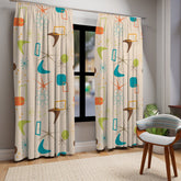 Kate McEnroe New York 50s Mid Century Modern Boomerang Starburst Window Curtains, Retro MCM Beige, Orange, Teal Blue, Lime, Living Room, Bedroom Window DecorWindow CurtainsW3S - MID - GEO - SH6