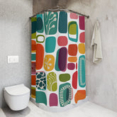 Kate McEnroe New York 50s Mid century Modern Retro Amoeba Shower Curtain, MCM Teal, Burnt Orange, Lime Geometric Abstract Bathroom DecorShower CurtainsS40 - AMB - ABS - 7X9