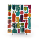 Kate McEnroe New York 50s Mid century Modern Retro Amoeba Shower Curtain, MCM Teal, Burnt Orange, Lime Geometric Abstract Bathroom DecorShower CurtainsS40 - AMB - ABS - 7X7