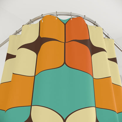 Kate McEnroe New York 50s Mid Mod Aesthetic Retro Groovy Shower Curtain, Mid Century Modern Orange, Turquoise, Ivory, Brown Bathroom Curtain, MCM Bath Decor Shower Curtains