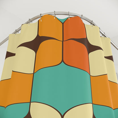 Kate McEnroe New York 50s Mid Mod Aesthetic Retro Groovy Shower Curtain, Mid Century Modern Orange, Turquoise, Ivory, Brown Bathroom Curtain, MCM Bath DecorShower CurtainsS40 - GEO - ORA - 7X7