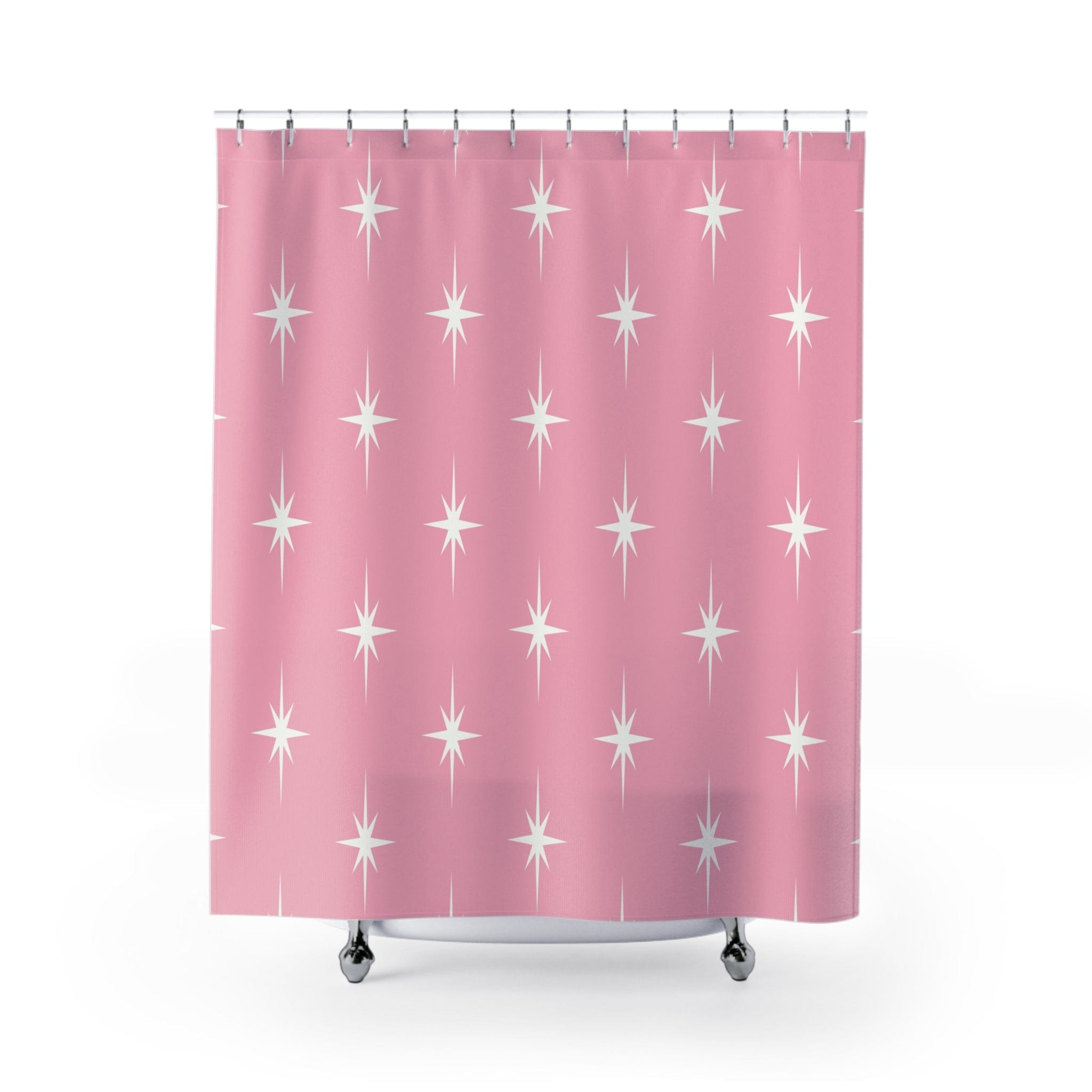 Kate McEnroe New York 50s Retro Mid Century Modern Atomic Starburst Shower Curtains in Vintage Pink and WhiteShower CurtainsS40 - STB - PNK - 7X9