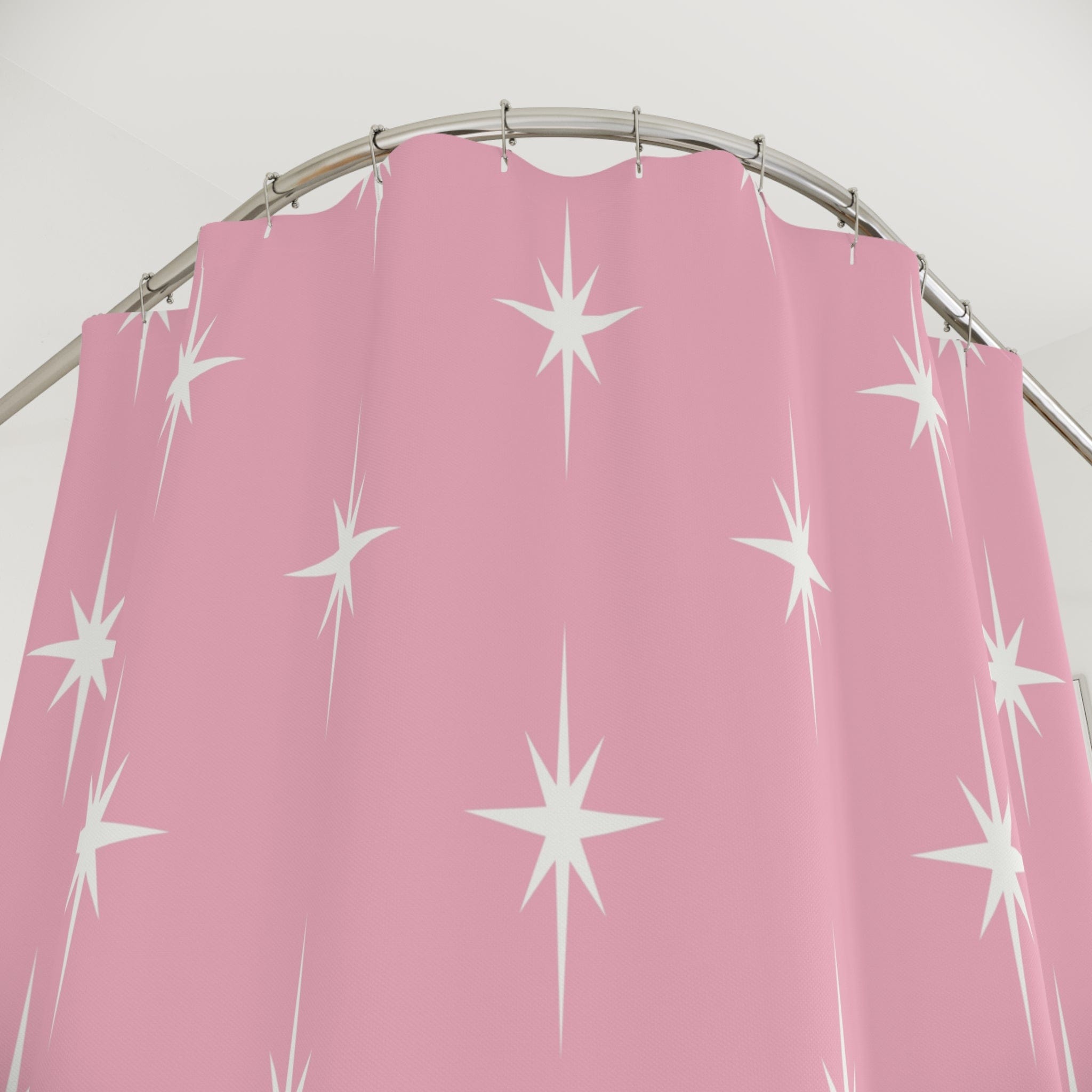 Kate McEnroe New York 50s Retro Mid Century Modern Atomic Starburst Shower Curtains in Vintage Pink and WhiteShower CurtainsS40 - STB - PNK - 7X9