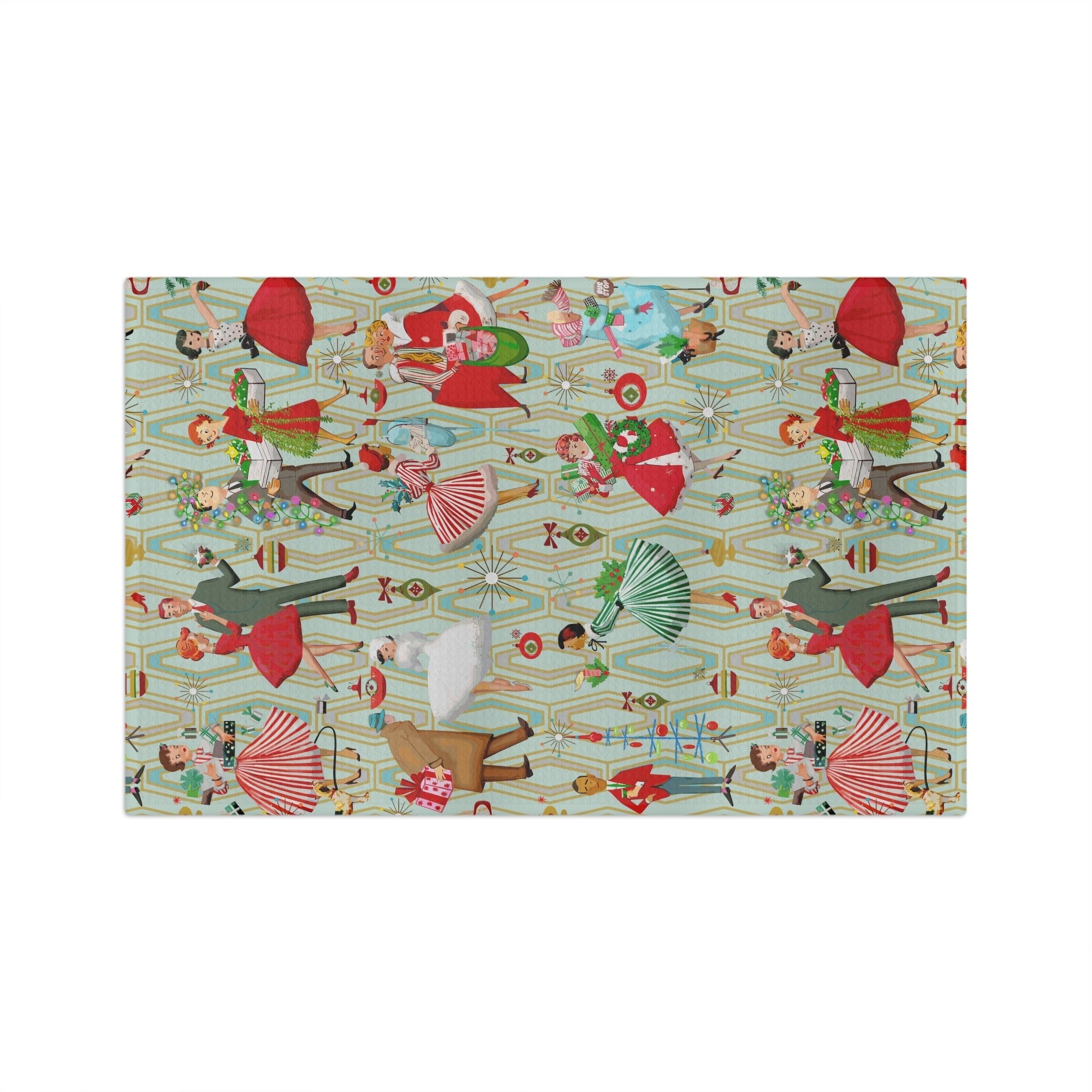 Kate McEnroe New York 50s Retro Vintage Christmas Tea Towel, Mid Century Modern Retro Green, Red, Women, Ladies, Housewives Kitchen Towel, Chef Gift - 132782823Tea Towels24887423114806505886