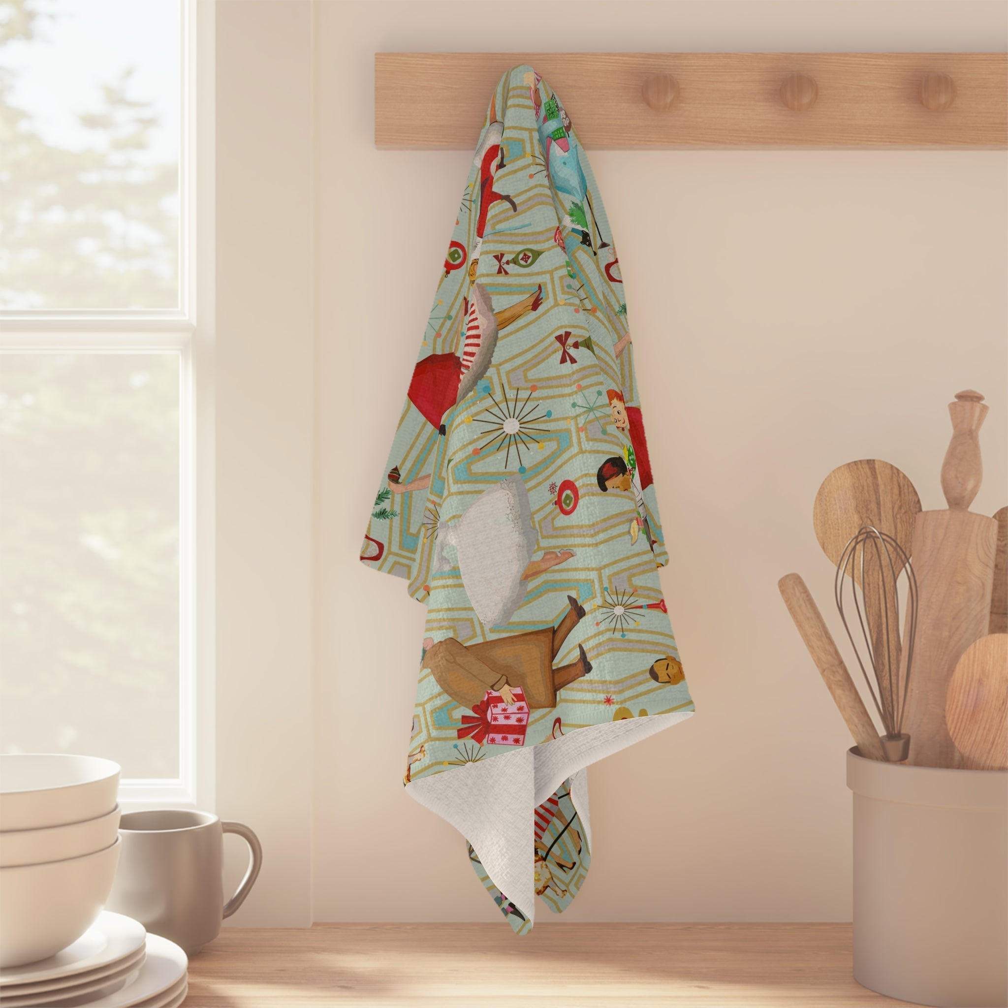 Kate McEnroe New York 50s Retro Vintage Christmas Tea Towel, Mid Century Modern Retro Green, Red, Women, Ladies, Housewives Kitchen Towel, Chef Gift - 132782823Tea Towels24887423114806505886