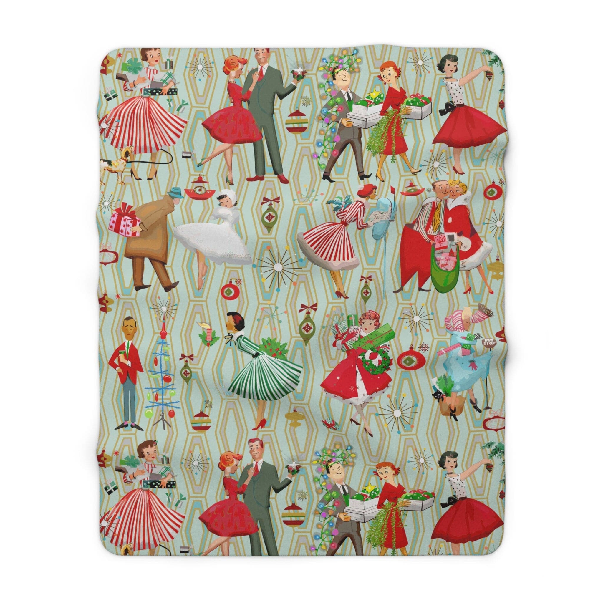 Kate McEnroe New York 50s Retro Vintage Mid Century Modern Women, Housewives, Couples in Christmas Setting Sherpa Fleece Blanket - 129382023Blankets15787163896903194341