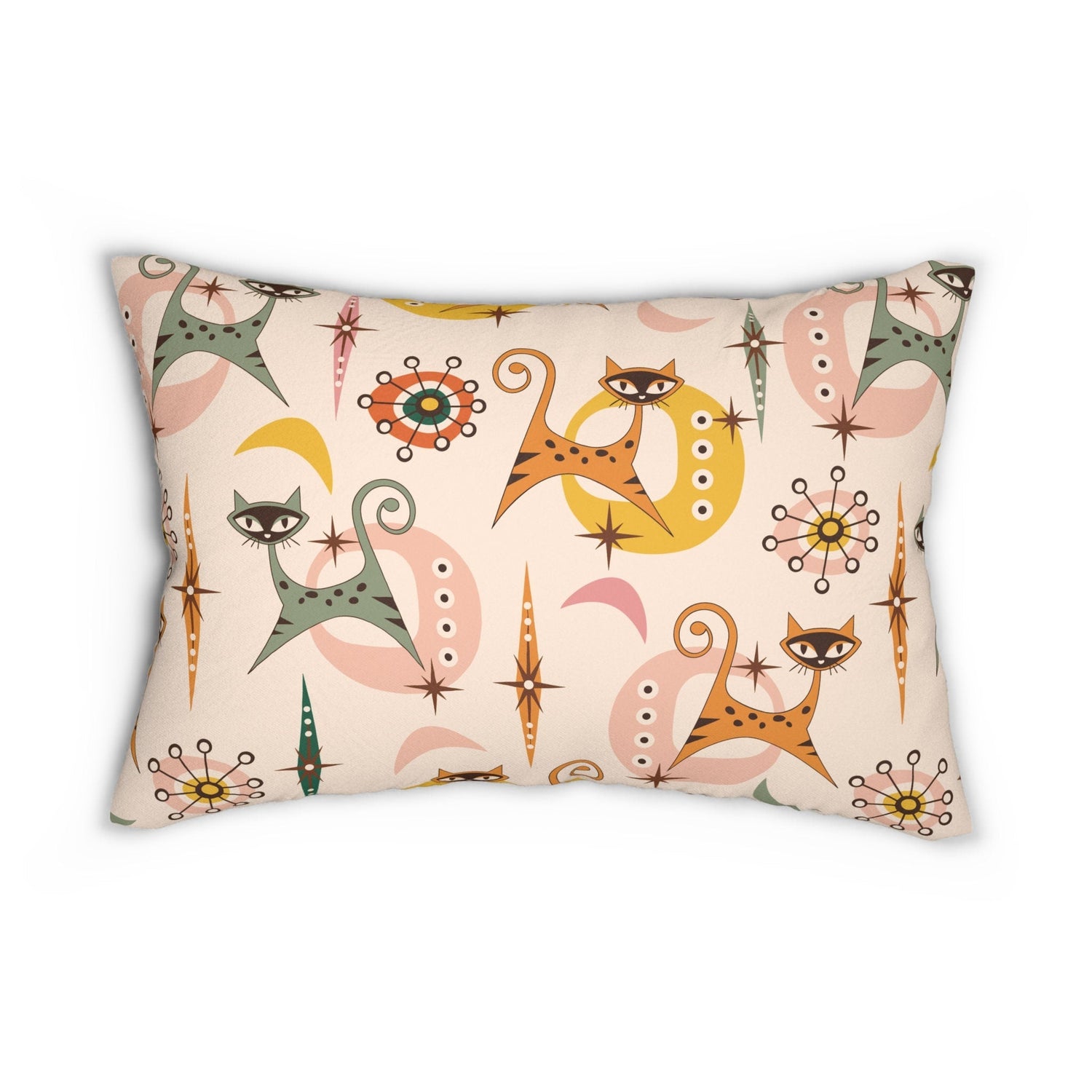 Kate McEnroe New York 50s Sputnik Atomic Cat Lumbar Pillow, Retro Mid Century Modern, Vintage Living Room, Bedroom Decor, Unique Kitty DesignLumbar Pillows48191531693263402090