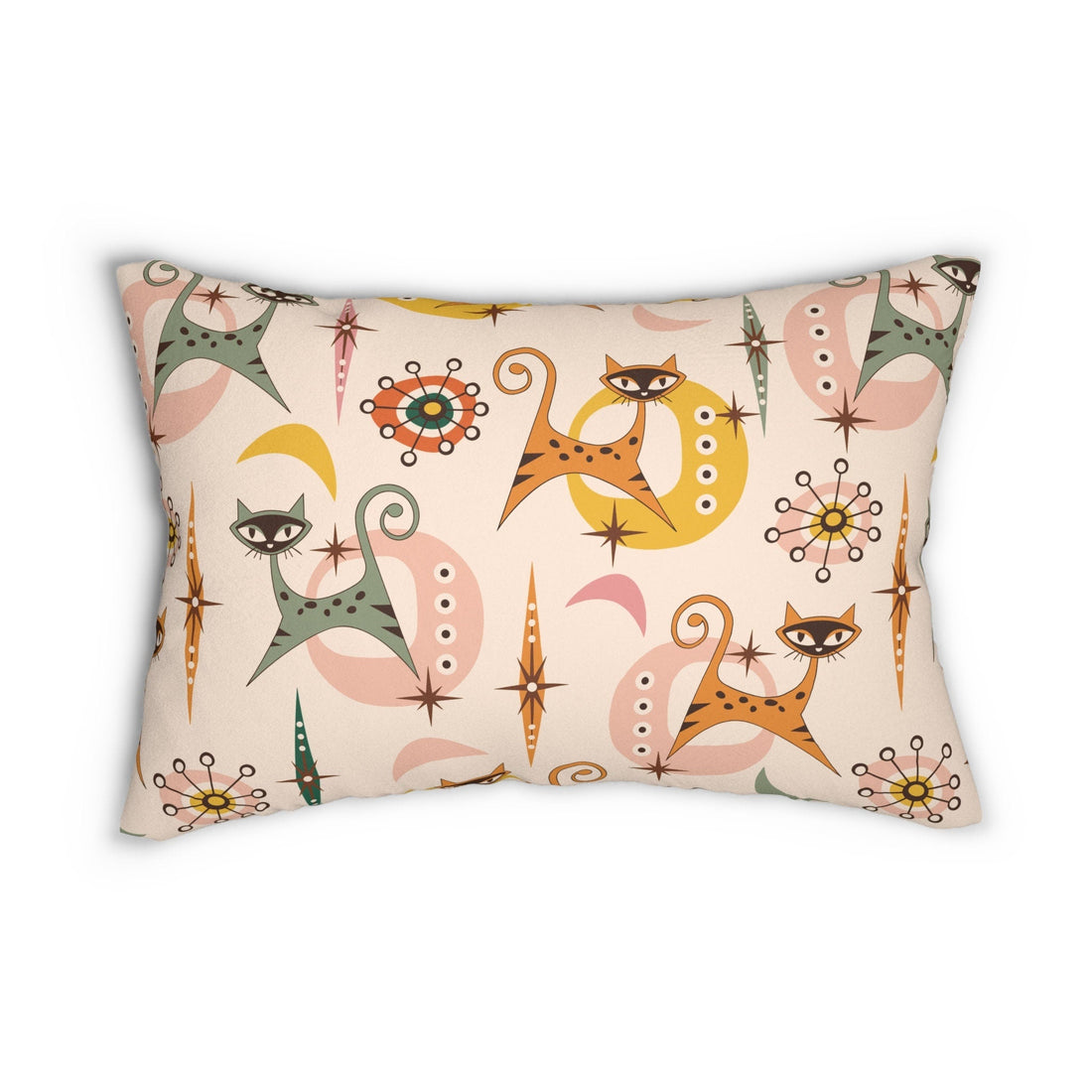 Kate McEnroe New York 50s Sputnik Atomic Cat Lumbar Pillow, Retro Mid Century Modern, Vintage Living Room, Bedroom Decor, Unique Kitty DesignLumbar Pillows48191531693263402090