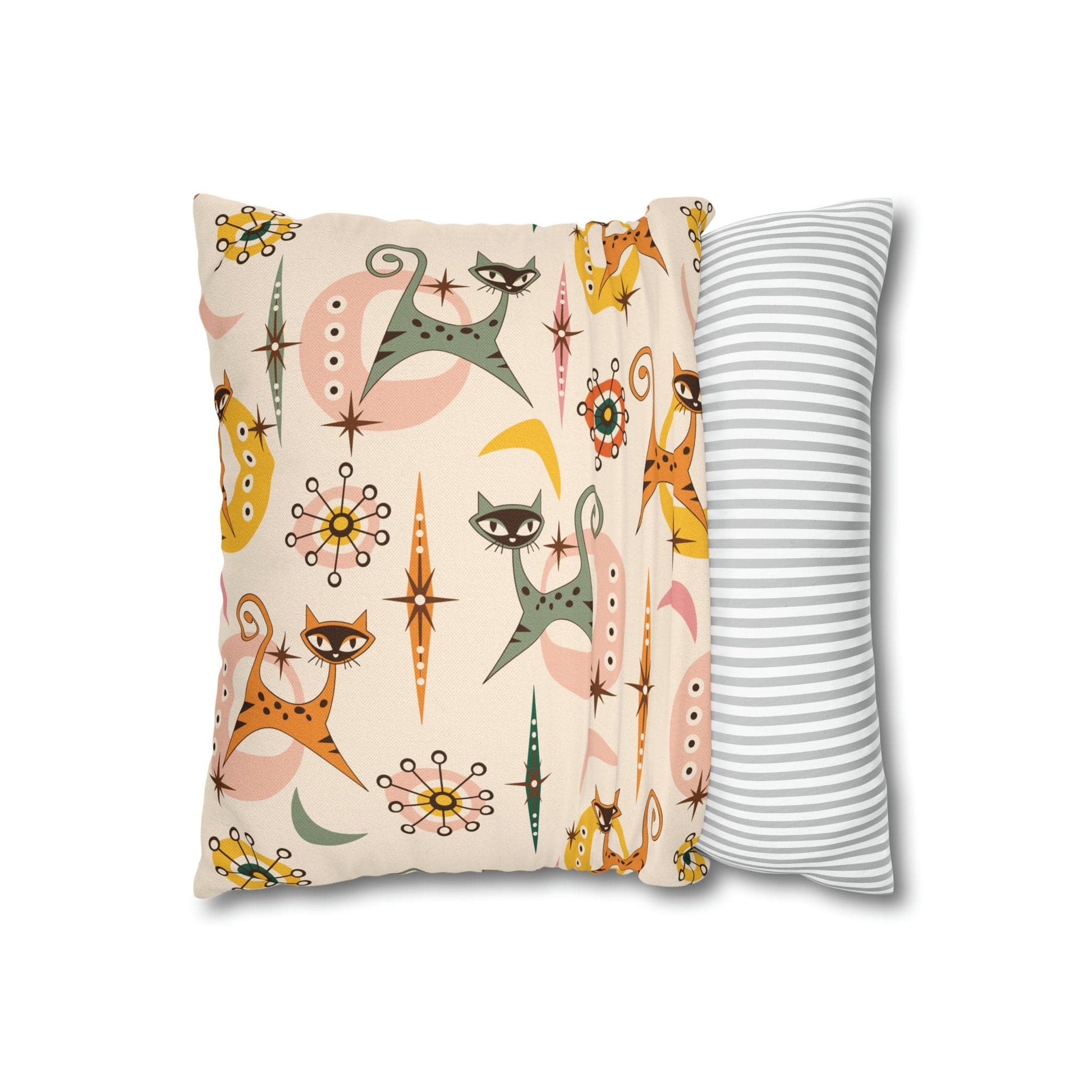 Kate McEnroe New York 50s Sputnik Atomic Cat Throw Pillow Cover, Retro Mid Century Modern Living Room, Bedroom Decor Throw Pillow Covers