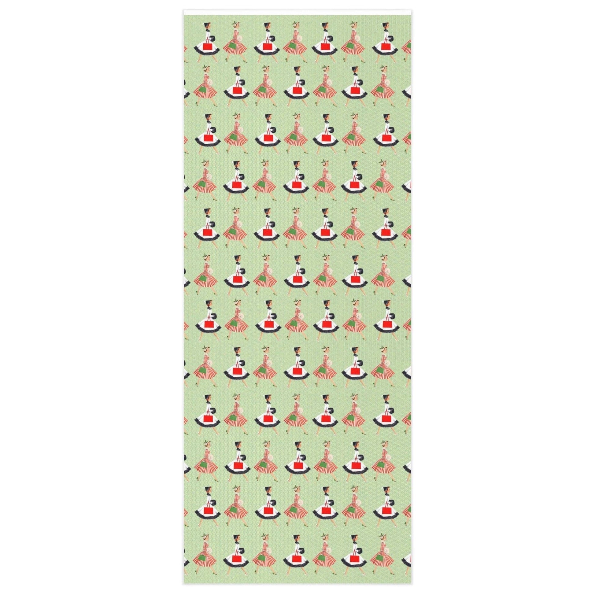 Vintage 1950s Christmas Wrapping Paper, Mid Century Modern Retro Green,  Red, Women, Ladies, Housewives Holiday Gift Wrap