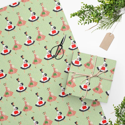 Kate McEnroe New York 50s Vintage Women in Christmas Setting Wrapping Paper, Mid Century Modern Retro Green, Red, Ladies, Housewives Holiday Gift Wrap - 130882623 Wrapping Paper