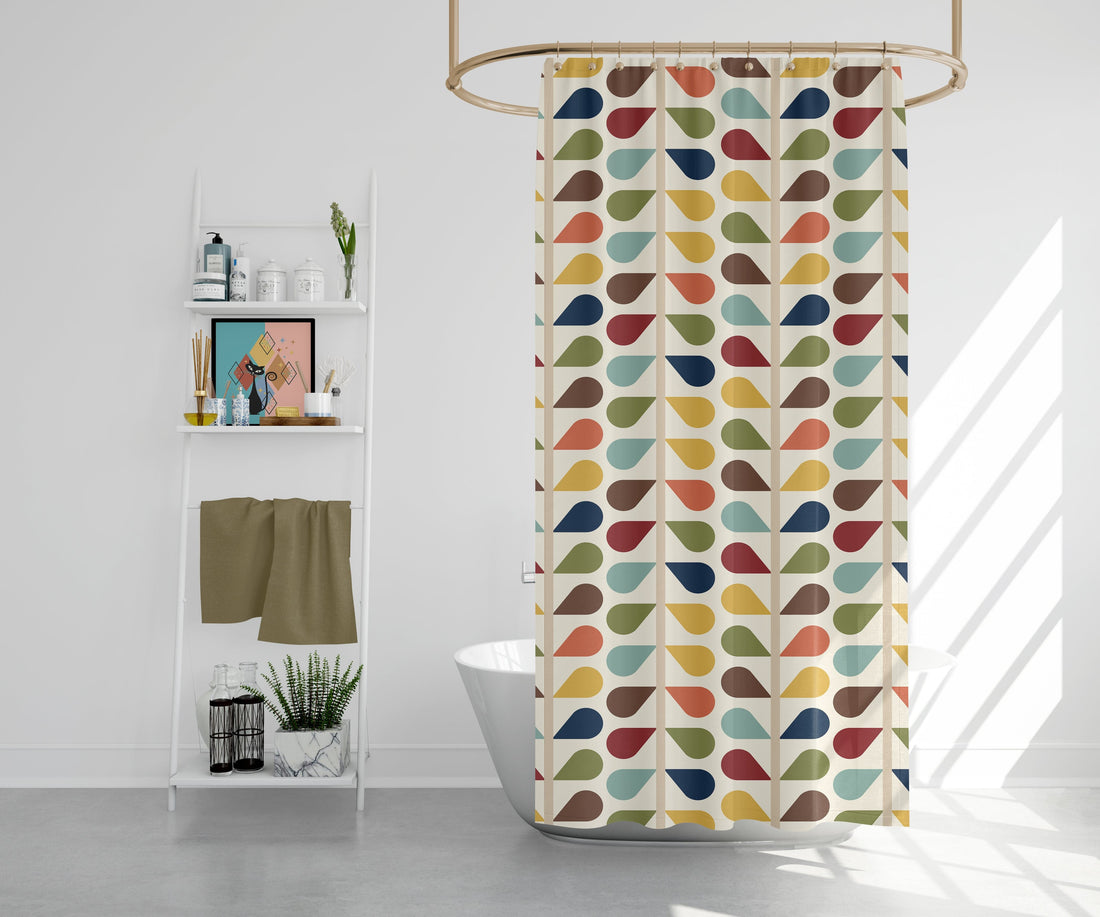 Kate McEnroe New York 60s Floral Retro Shower Curtain, Mid Century Modern Teal, Mustard, Green, Brown Bath Decor Shower Curtains 71&quot; × 74&quot; 21447630765556618067