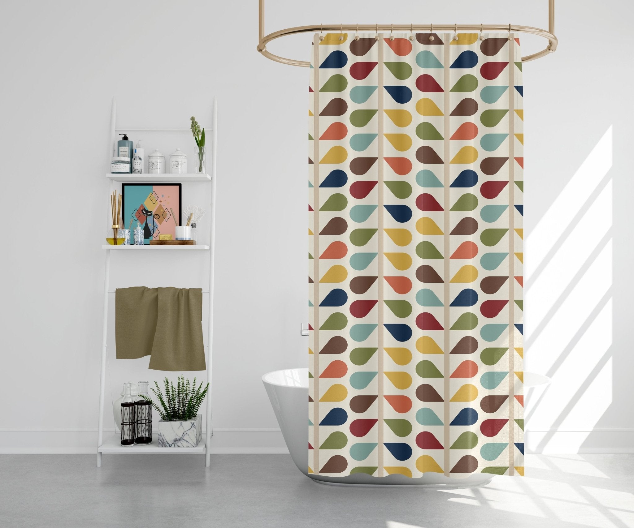 Kate McEnroe New York 60s Floral Retro Shower Curtain, Mid Century Modern Teal, Mustard, Green, Brown Bath DecorShower Curtains21447630765556618067