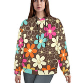 Kate McEnroe New York 60s Flower Power Hoodie, Retro Floral Pullover, Vibrant MCM FashionWomen&