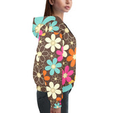 Kate McEnroe New York 60s Flower Power Hoodie, Retro Floral Pullover, Vibrant MCM FashionWomen&