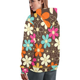 Kate McEnroe New York 60s Flower Power Hoodie, Retro Floral Pullover, Vibrant MCM FashionWomen&