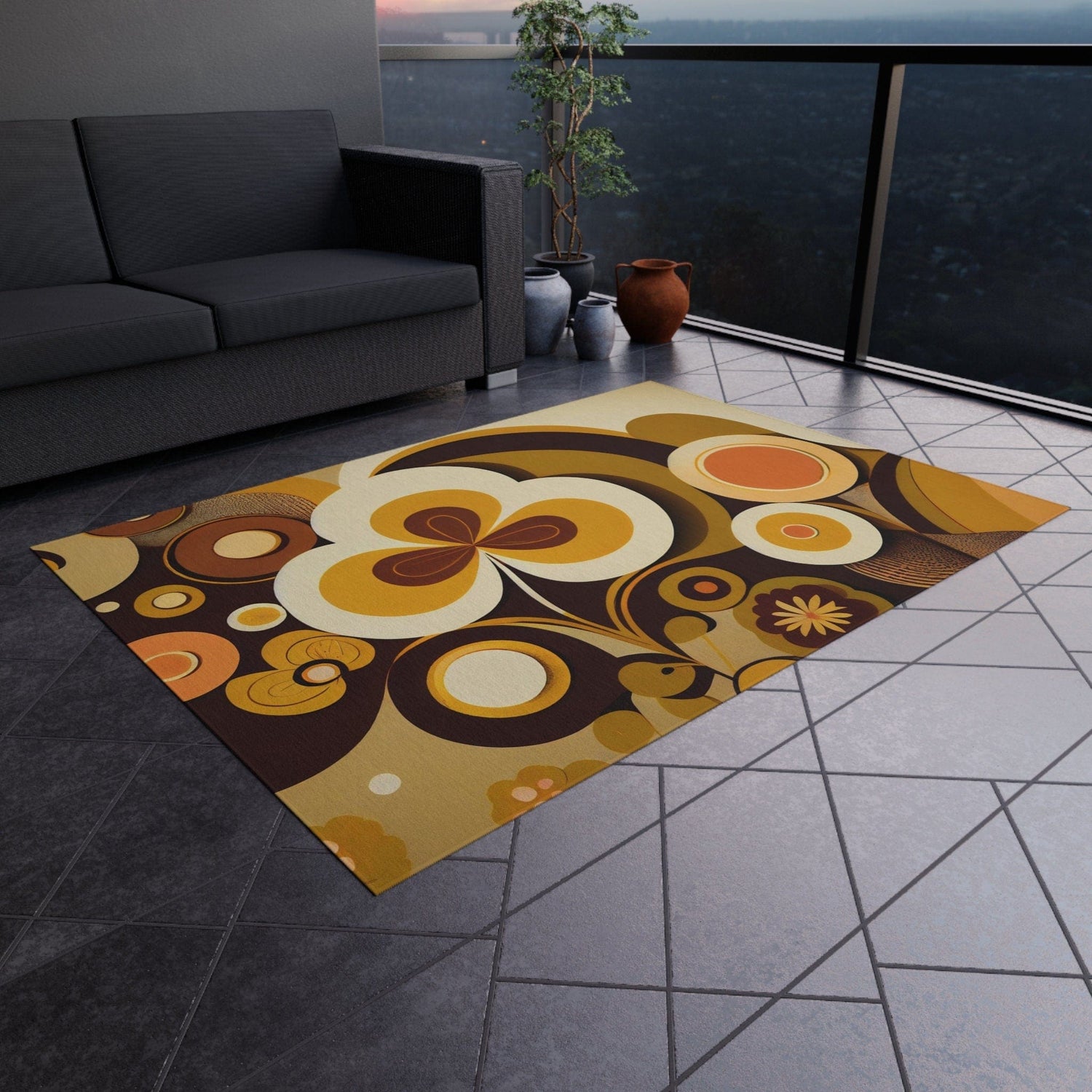 Kate McEnroe New York 60s MCM Retro Indoor - Outdoor Rug, 70s Groovy, Hippie Abstract Patio Rug, Mid Century Modern Living Room, Bedroom Porch Carpet - 123981223Rugs30598061485563124668