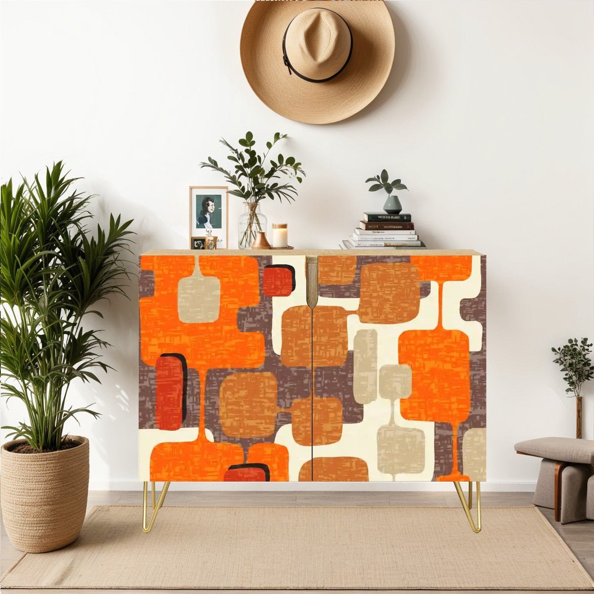 Kate McEnroe New York 60s Mod Geometric Storage Cabinet, Mid Century Modern Abstract Credenza, Retro Atomic Age SideboardStorage CabinetsTSXDUzDd6V