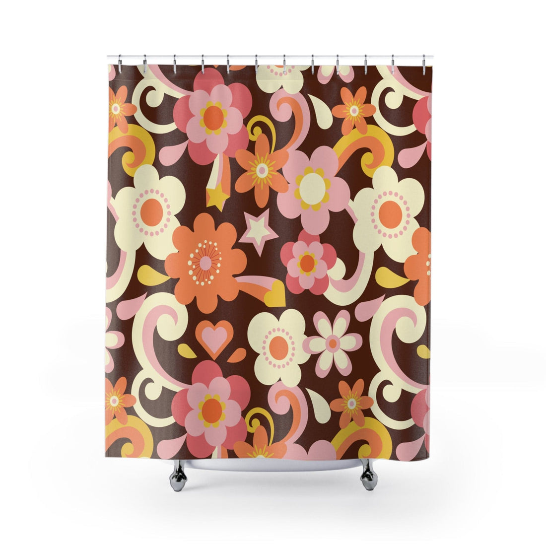 Kate McEnroe New York 70s, 60s Mid Mod Retro Floral Swirls Shower Curtain Shower Curtains 71&quot; × 74&quot; 10695409455124982078