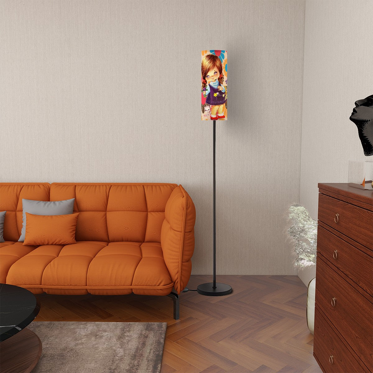 Kate McEnroe New York 70s Big Eyed Girl Floor Lamp, Retro Vintage Flower Power Daisy Design, Groovy Hippie Accent LightFloor Lampsxxg0xIu9d2